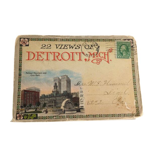 Detroit Michigan 1910s Fold-Out Postcards Posted 1917 Cityscape Buildings People - Picture 1 of 10